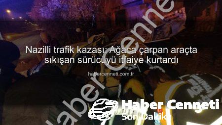 Nazilli trafik kazası: Ağaca çarpan araçta sıkışan sürücüyü itfaiye kurtardı